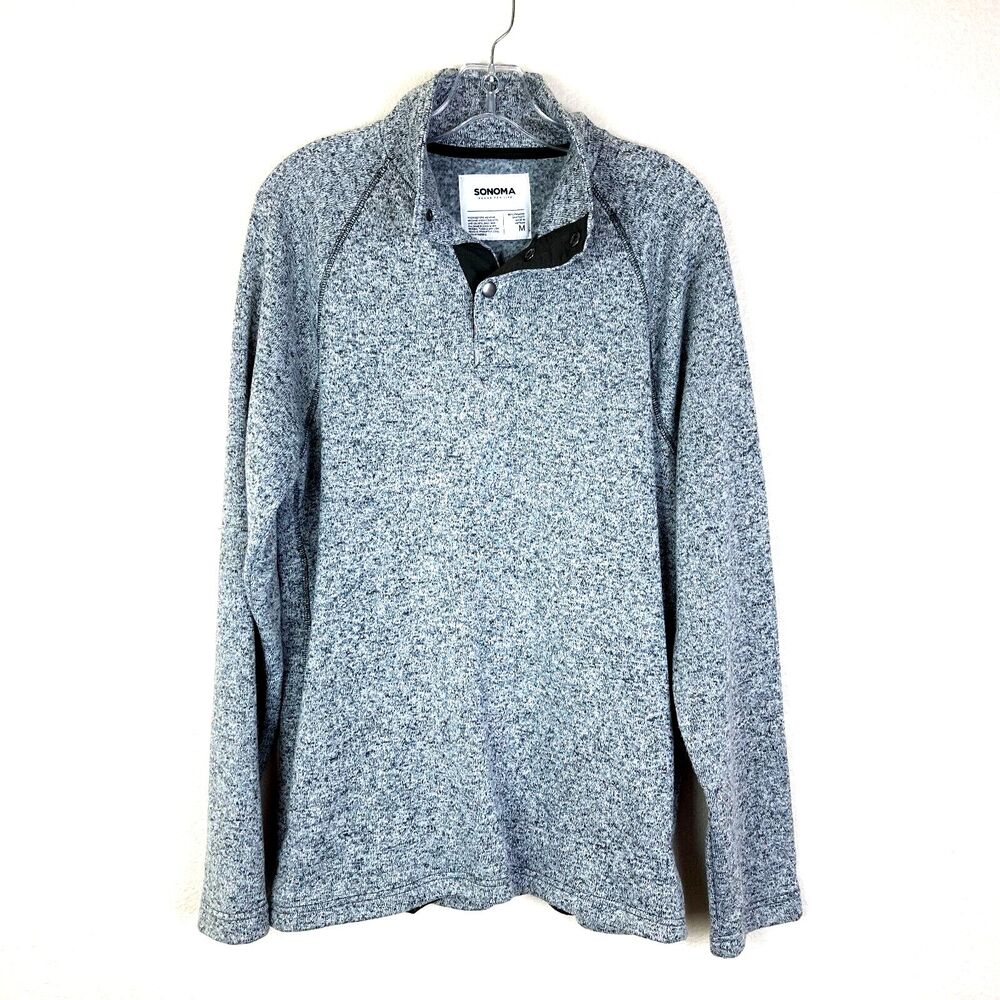 Sonoma Goods For Life Men's 1/4 Snap Pullover Size M Gray Knit Front Pockets